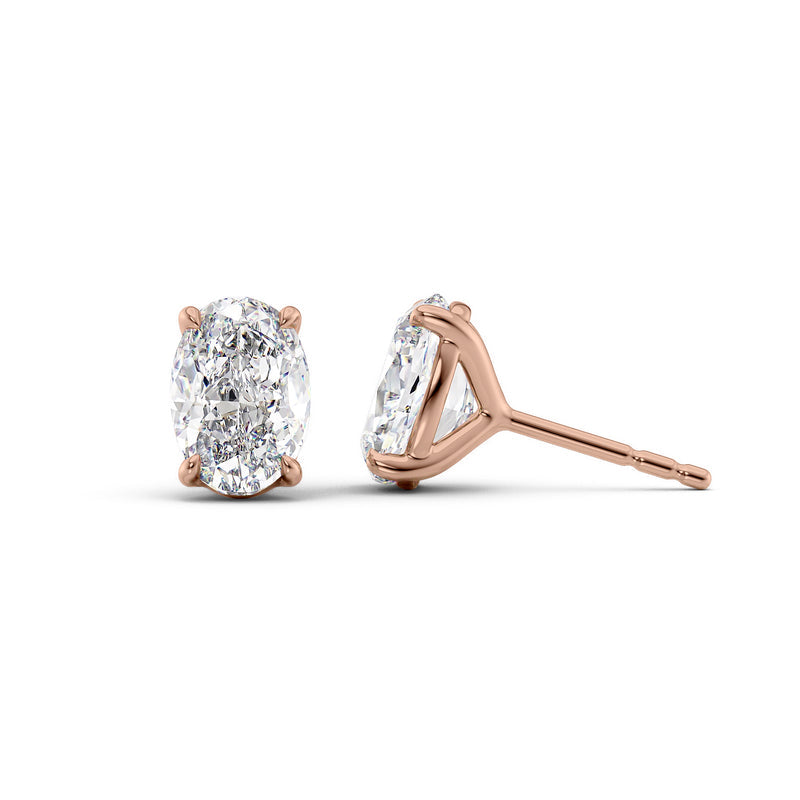 18K Glod Stud Earrings Set With Oval Lab Diamonds