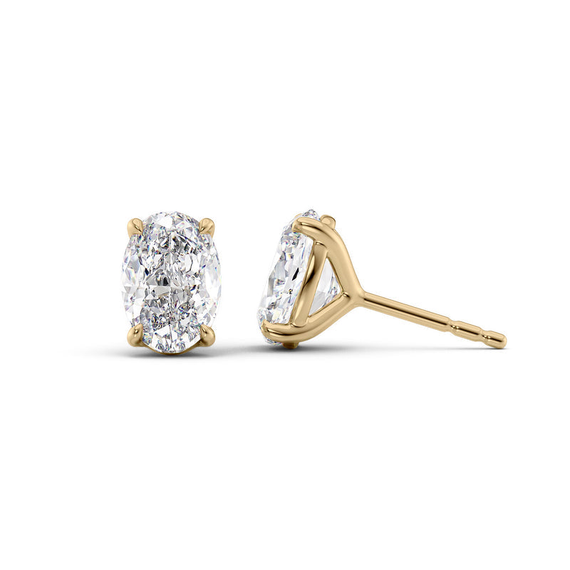 18K Glod Stud Earrings Set With Oval Lab Diamonds