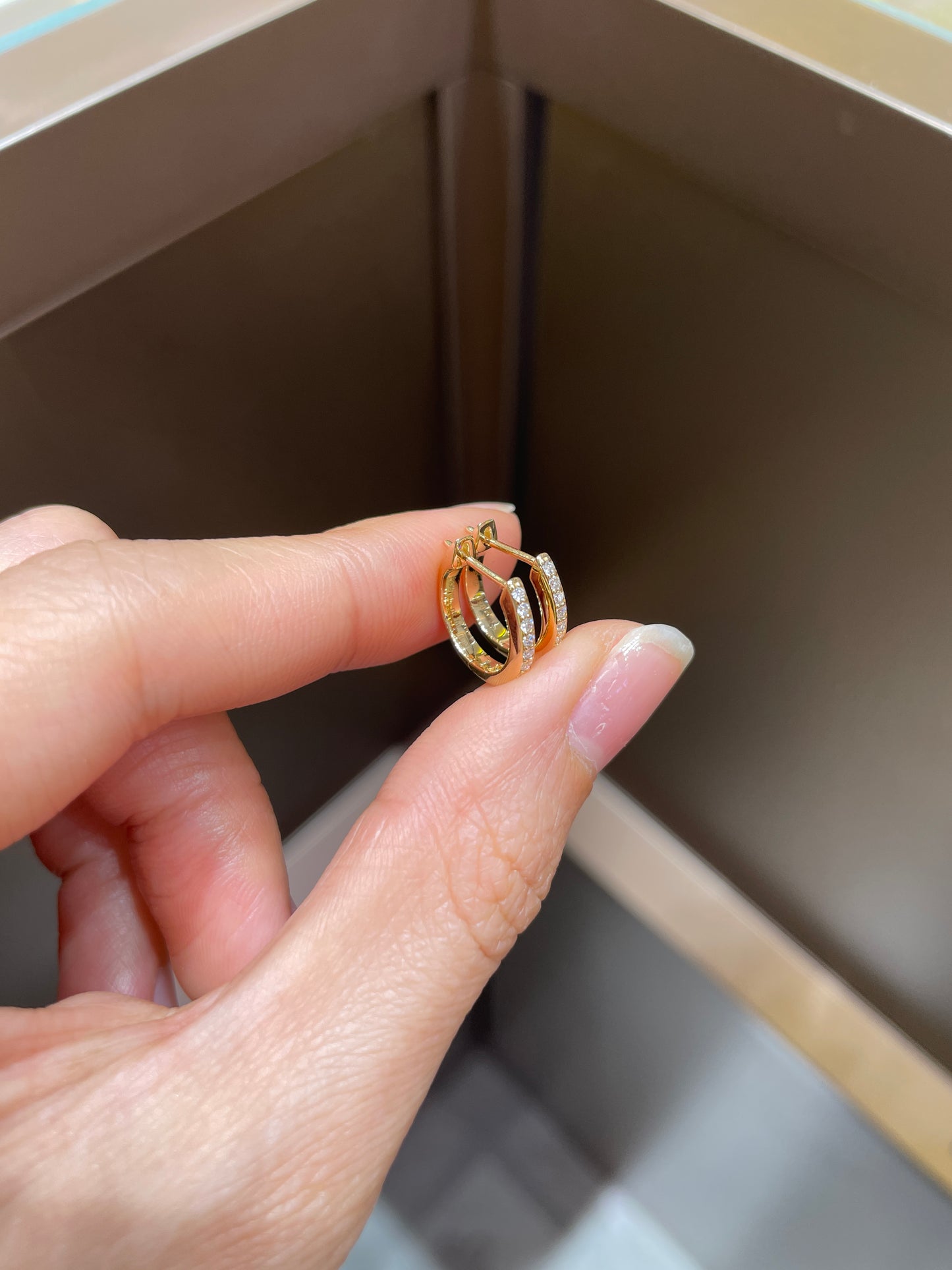 18K Yellow Gold Half-Set Diamond Hoop Earrings