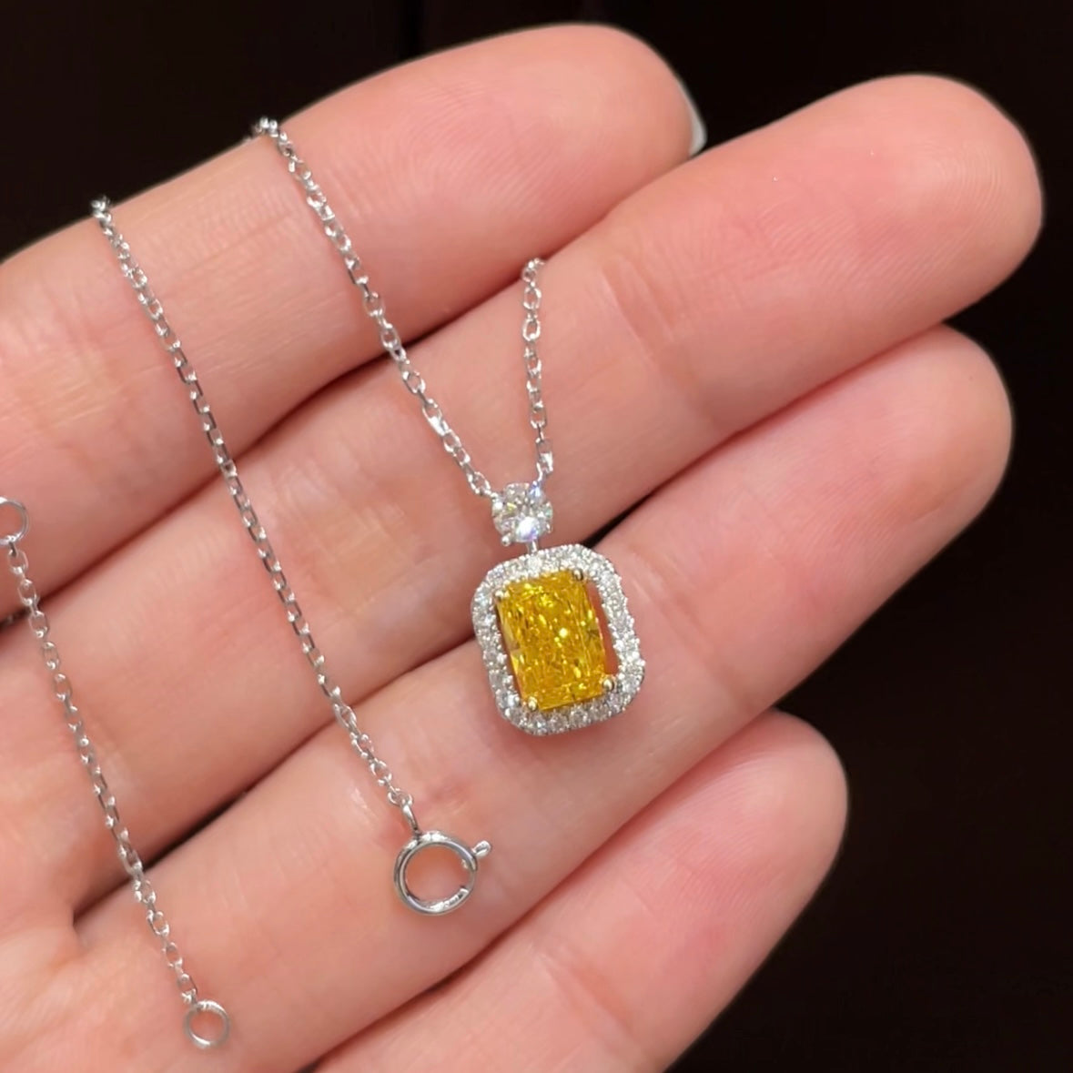18K White Gold 1.04ct Radiant Yellow Diamond Perfume Bottle Necklace (IGI)