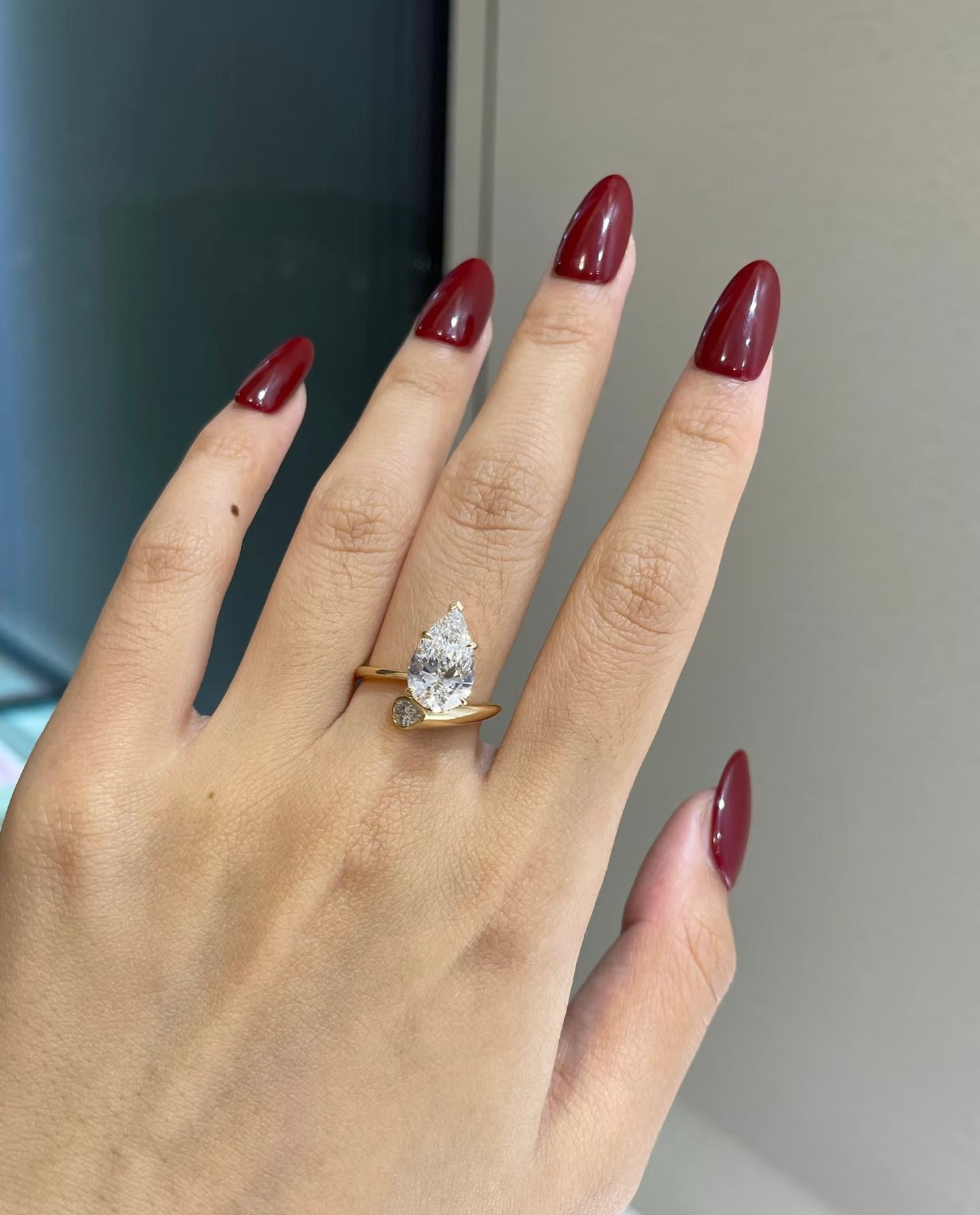 18k Yellow Gold 3ct Lab-Grown Pear Shape Diamond Ring