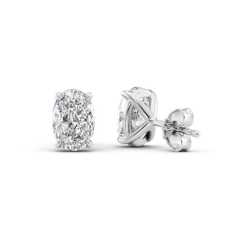 18K Glod Stud Earrings Set With Oval Lab Diamonds