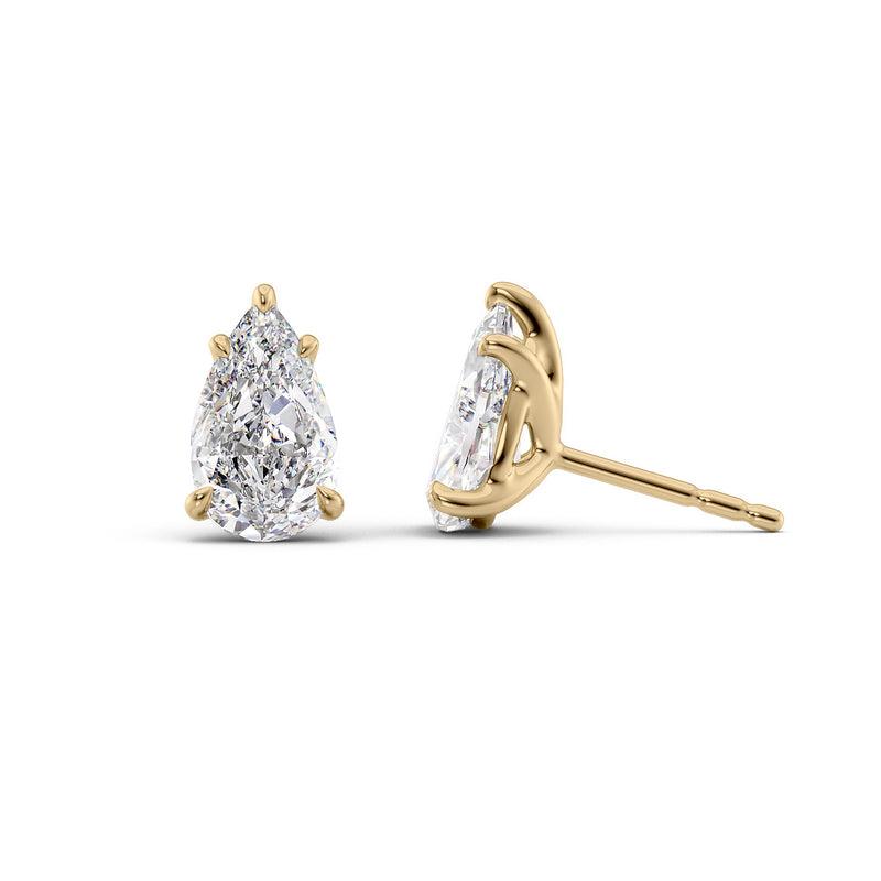 18K Gold Stud Earrings Set With Pear Lab Diamonds