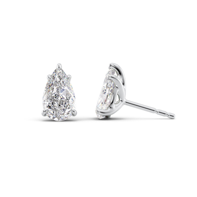 18K Gold Stud Earrings Set With Pear Lab Diamonds
