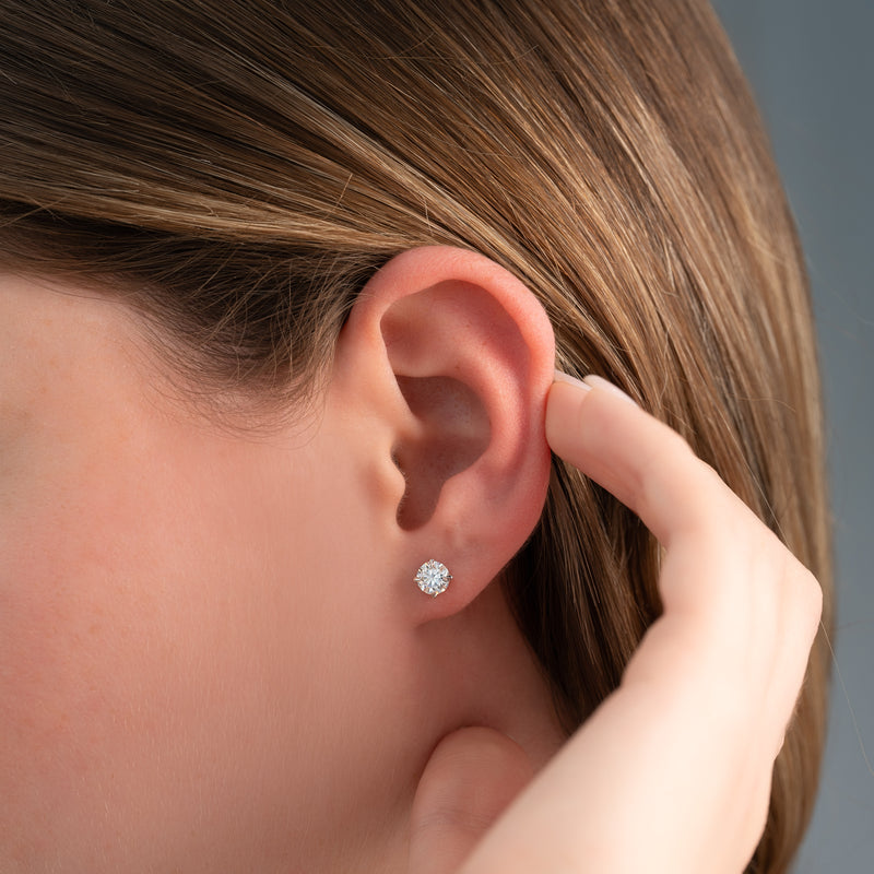 18K Gold Stud Earrings Set With Round Lab Diamonds