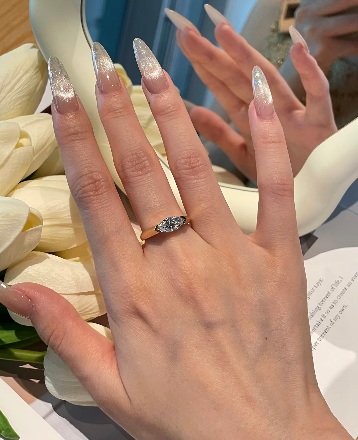 18K Gold 1ct Marquise Lab-Grown Diamond Roma Design Ring
