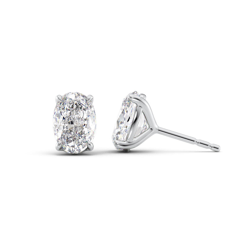 18K Glod Stud Earrings Set With Oval Lab Diamonds