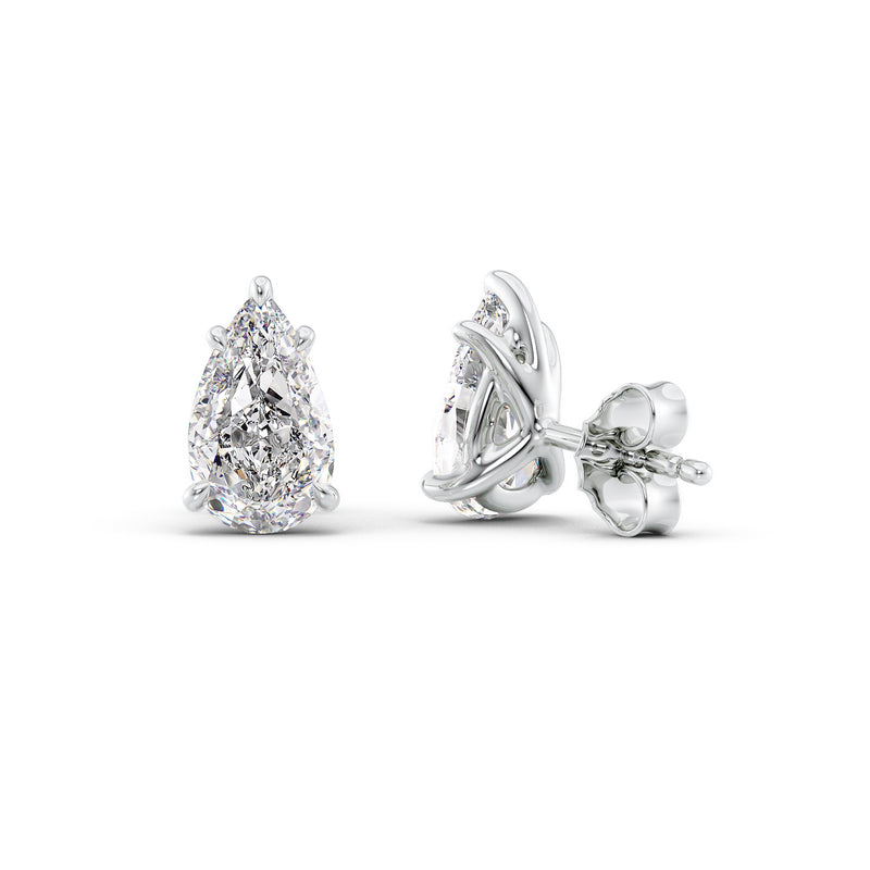 18K Gold Stud Earrings Set With Pear Lab Diamonds