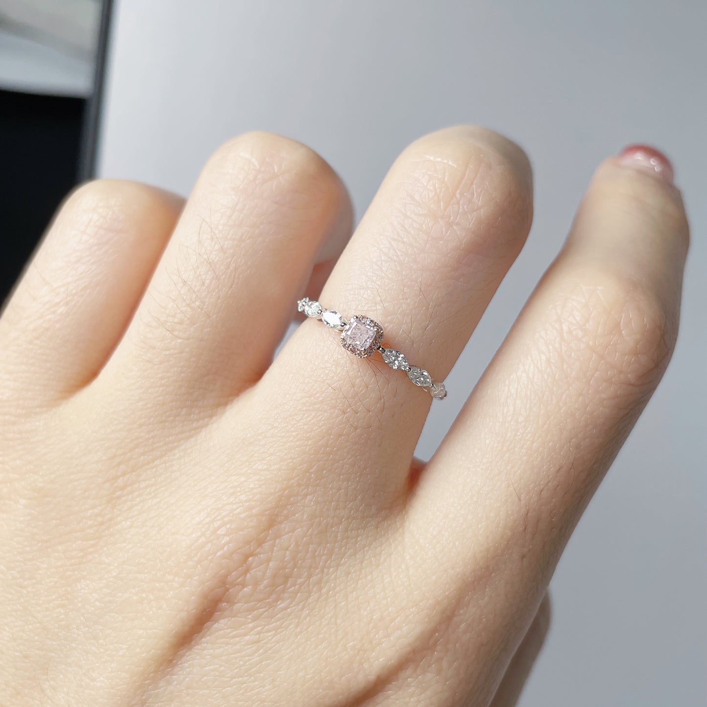 Pink Diamond Ring - Cushion Shape