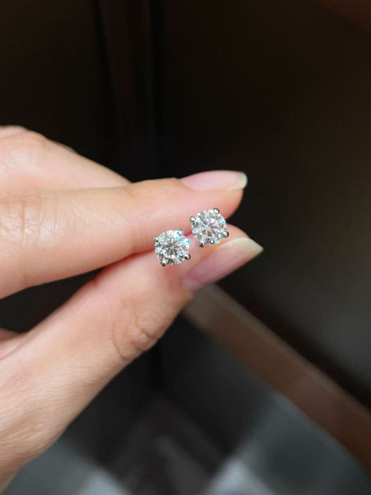 18K Gold Stud Earrings Set With Round Lab Diamonds (1895 Design)