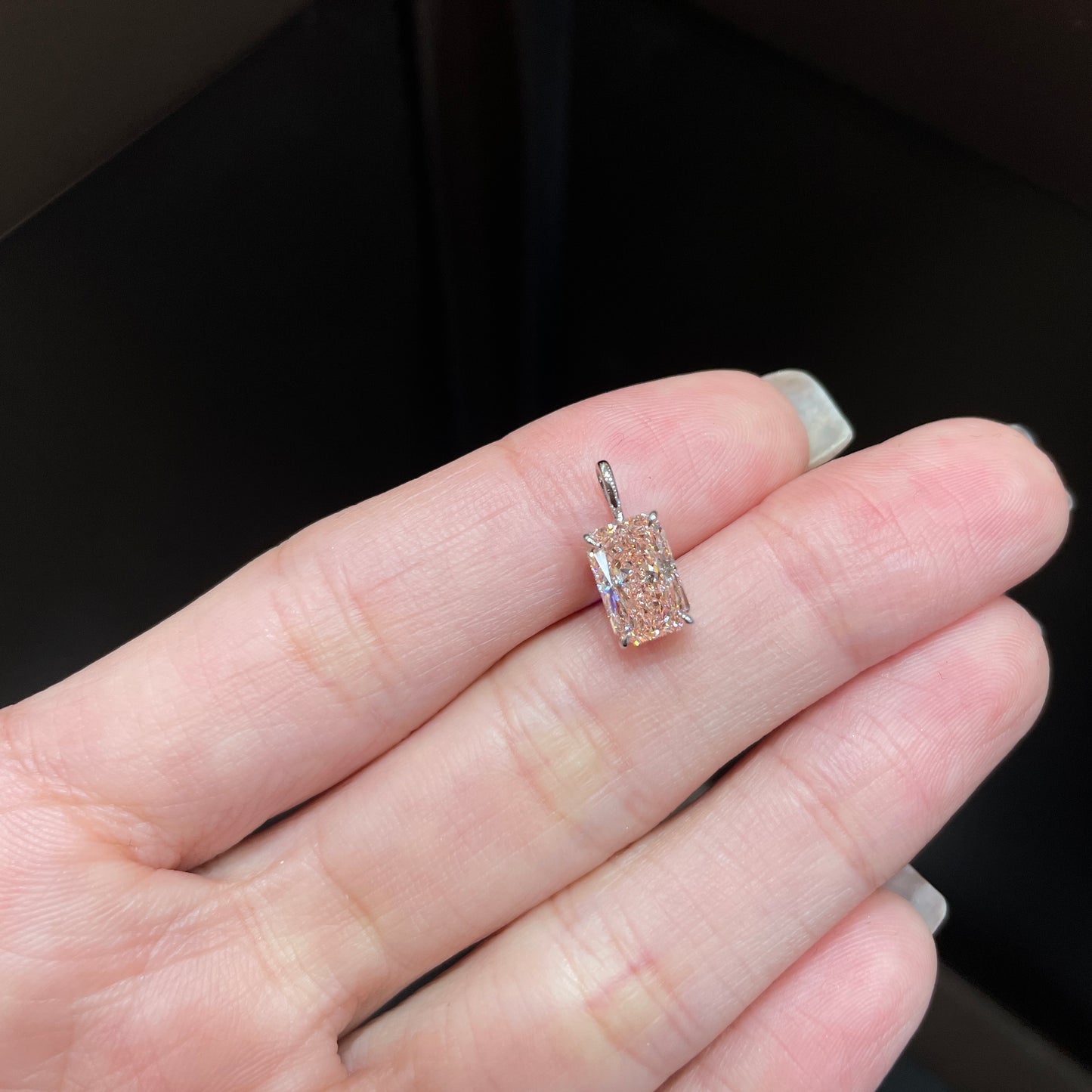 18K White Gold Pink Diamond Radiant Cut Pendant