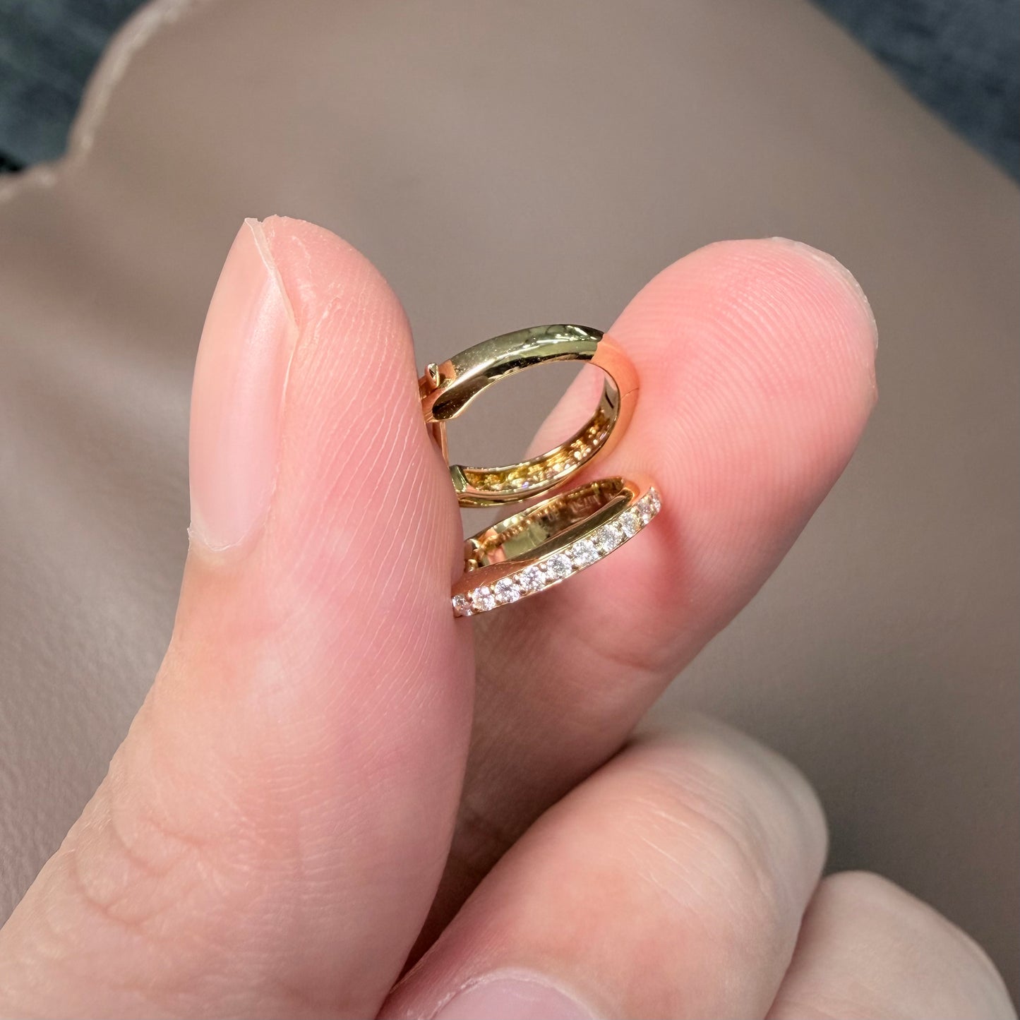 18K Yellow Gold Half-Set Diamond Hoop Earrings