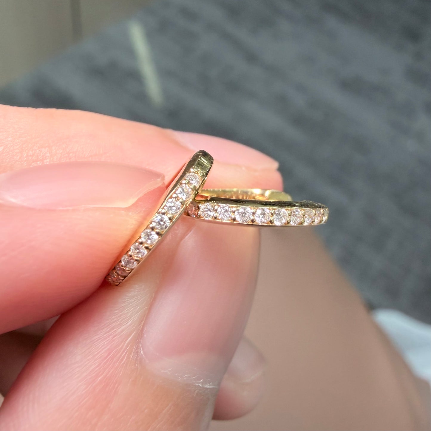 18K Yellow Gold Half-Set Diamond Hoop Earrings
