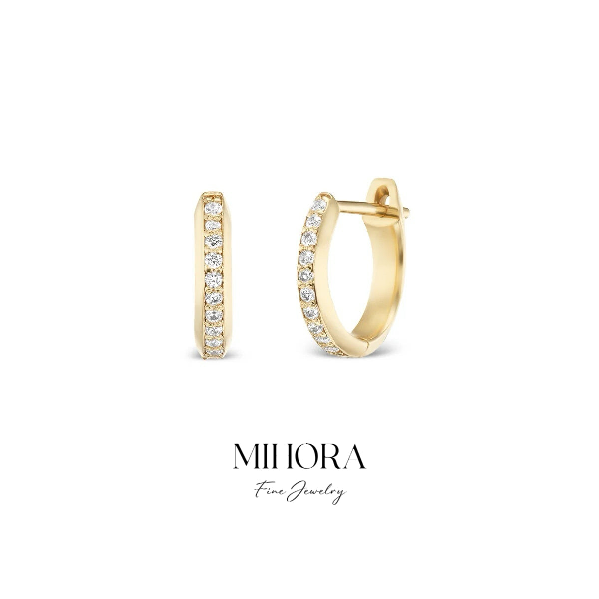 18K Yellow Gold Half-Set Diamond Hoop Earrings