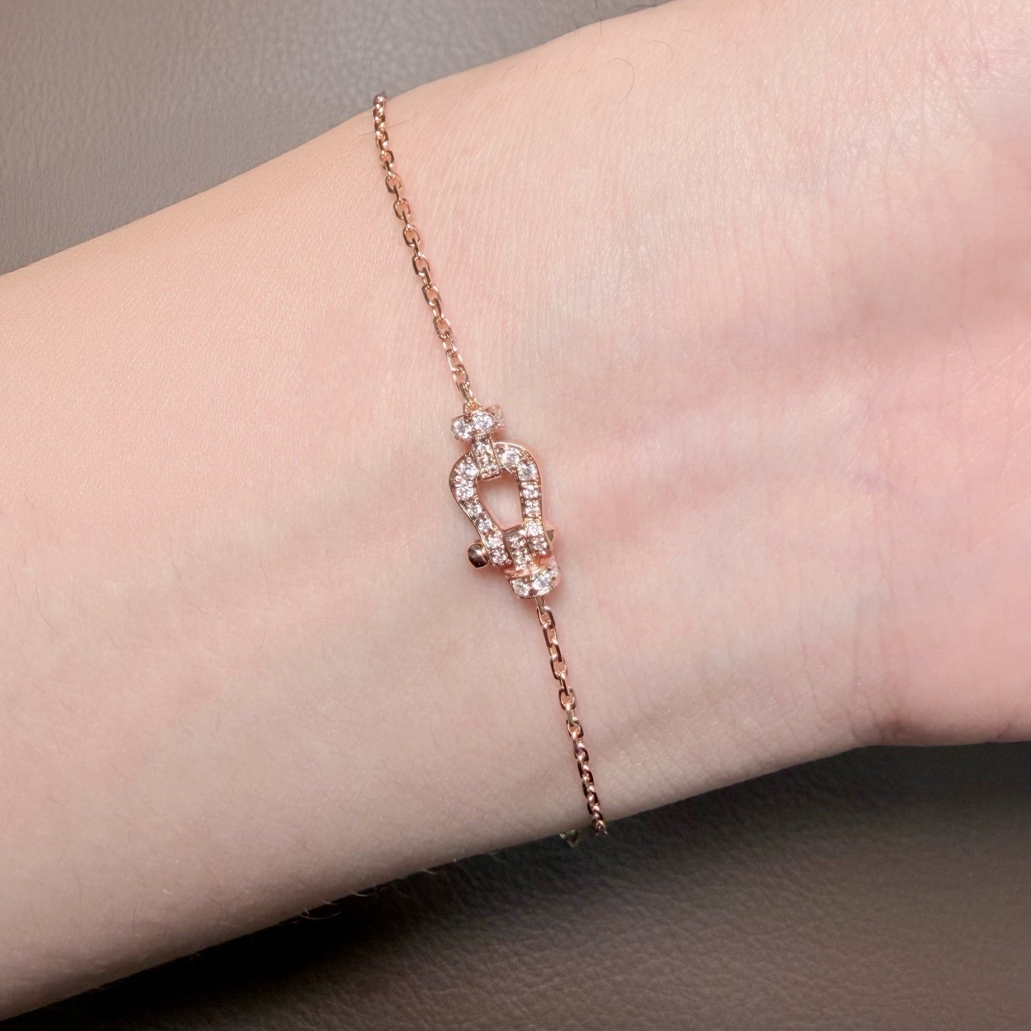 18K Rose Gold Mini Horseshoe Clasp Natural Diamond Bracelet