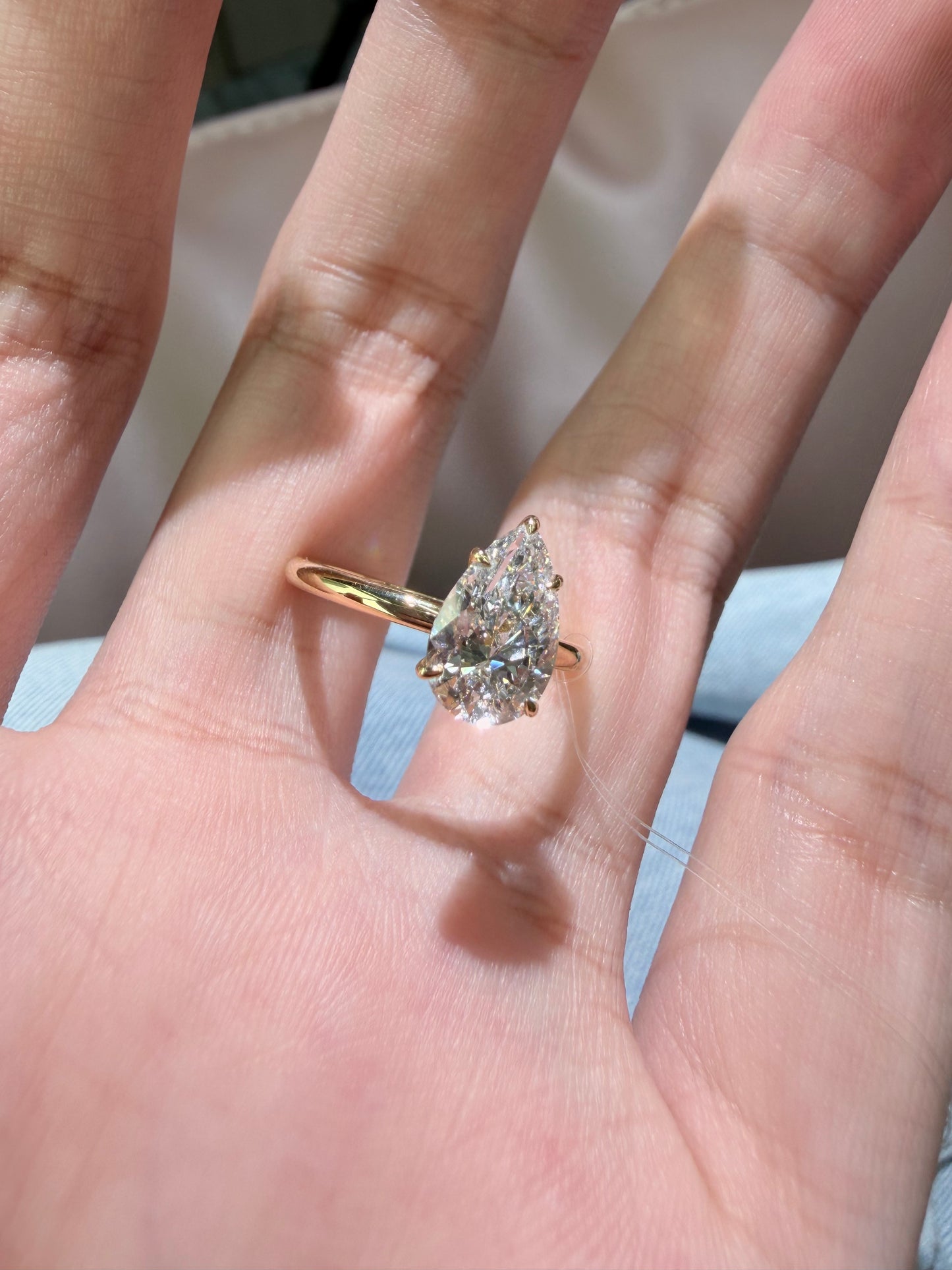 18K Yellow Gold 1.50 CT Pear Cut Lab-Grown Diamond Ring, IGI Certified