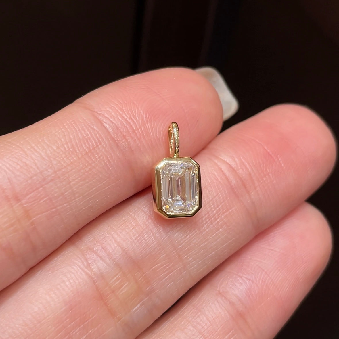18K Yellow Gold Bezel Set Pendant | 1.04ct Emerald Center with 1.04ct Diamond Accent | Fine Jewelry