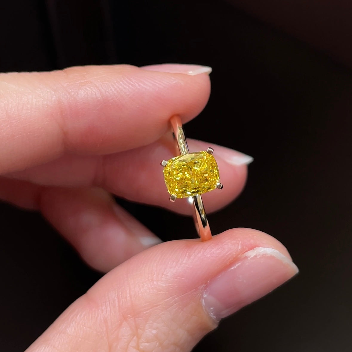 IGI Certified 1.08ct Fancy Yellow Cushion Diamond 18K Gold Ring