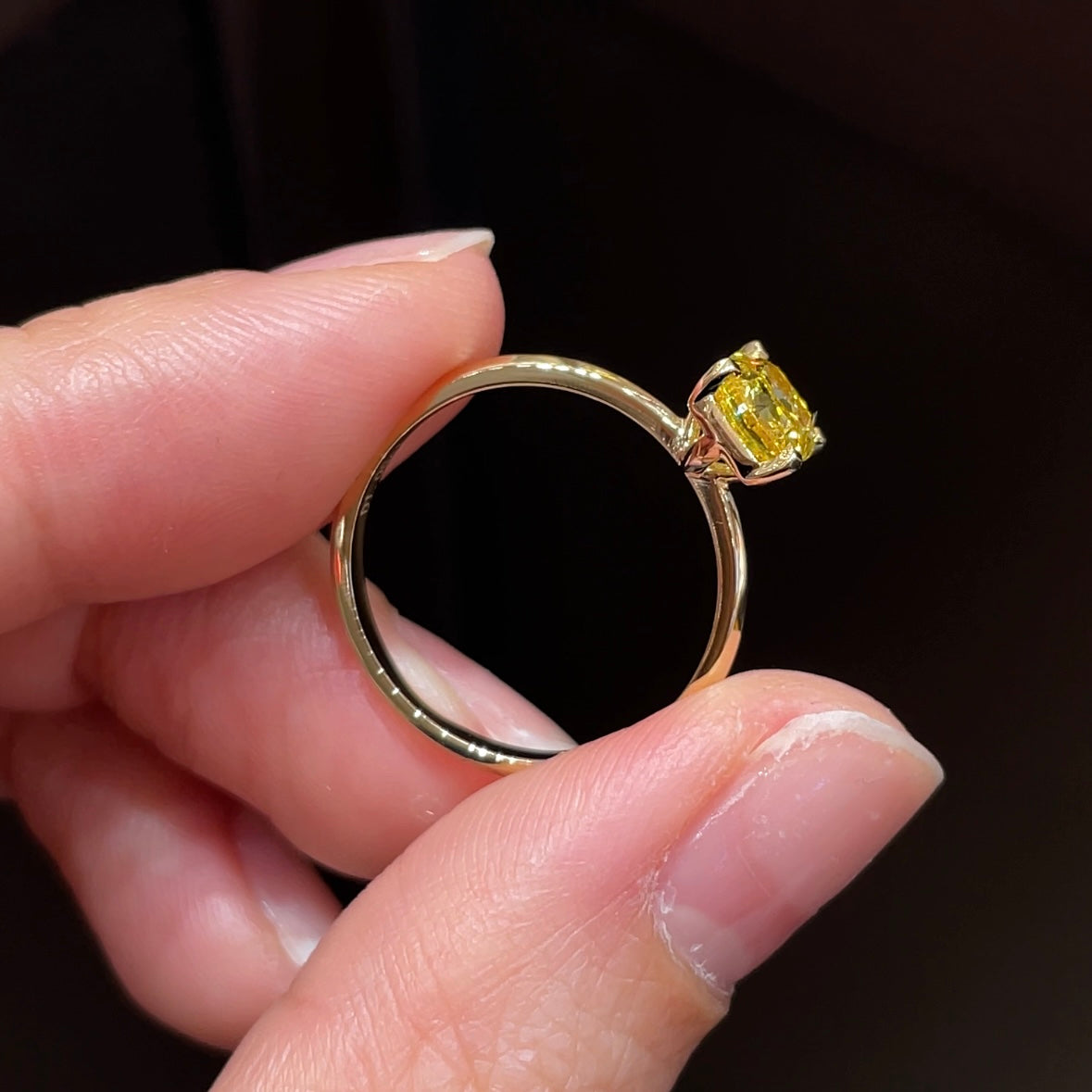 IGI Certified 1.08ct Fancy Yellow Cushion Diamond 18K Gold Ring