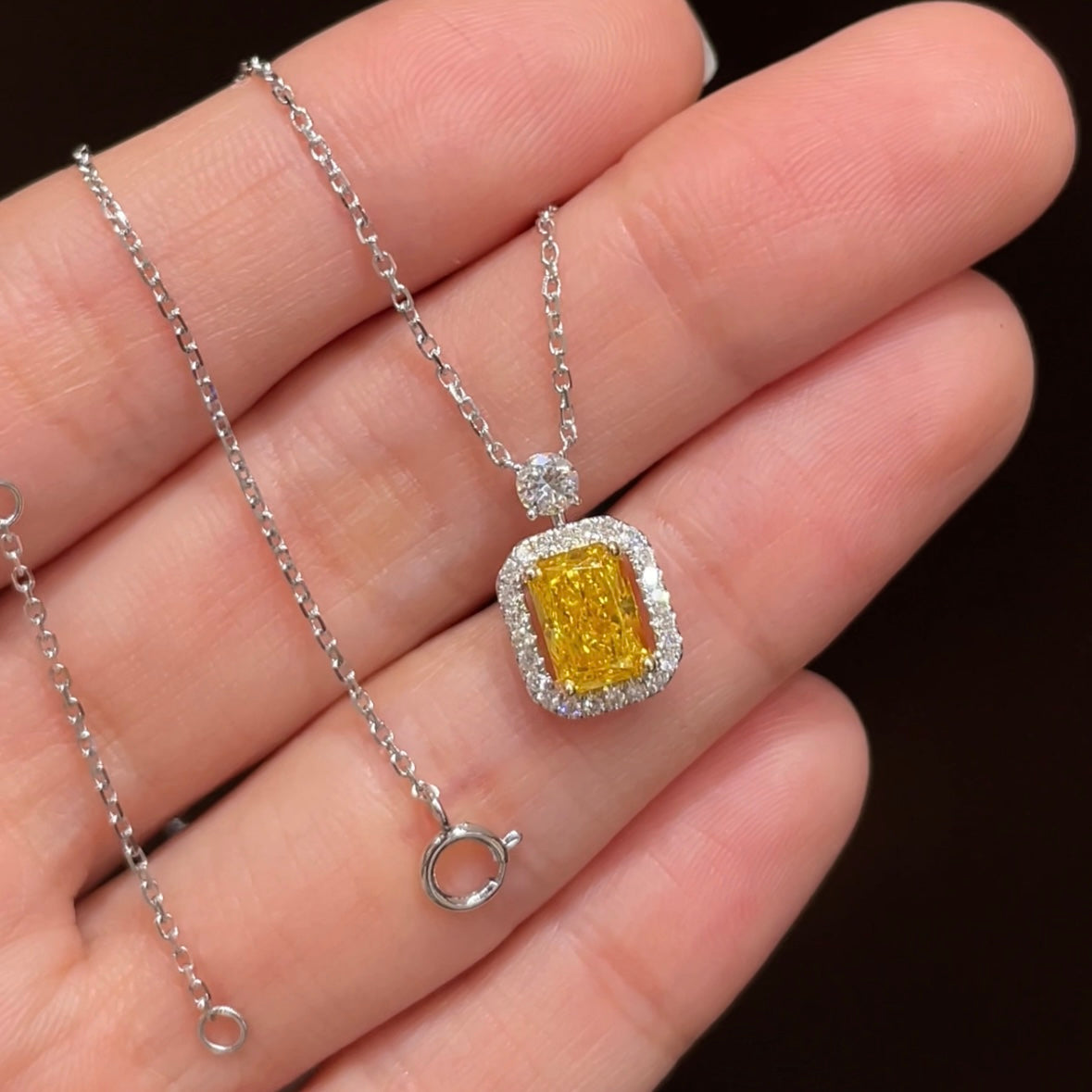 18K White Gold 1.04ct Radiant Yellow Diamond Perfume Bottle Necklace (IGI)