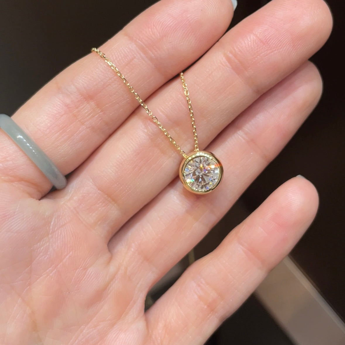 18K Yellow Gold Bubble Pendant Necklace | 1.51ct IGI Certified Lab-Grown Diamond