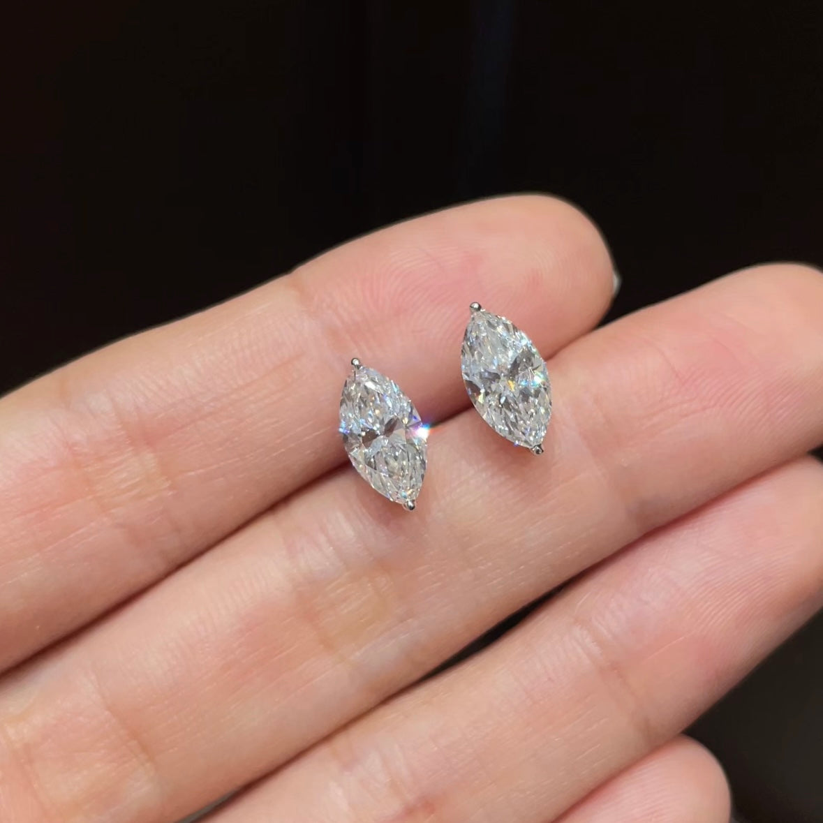 18K White Gold 2.26ct Lab Grown Marquise Diamond Stud Earrings IGI Certified.