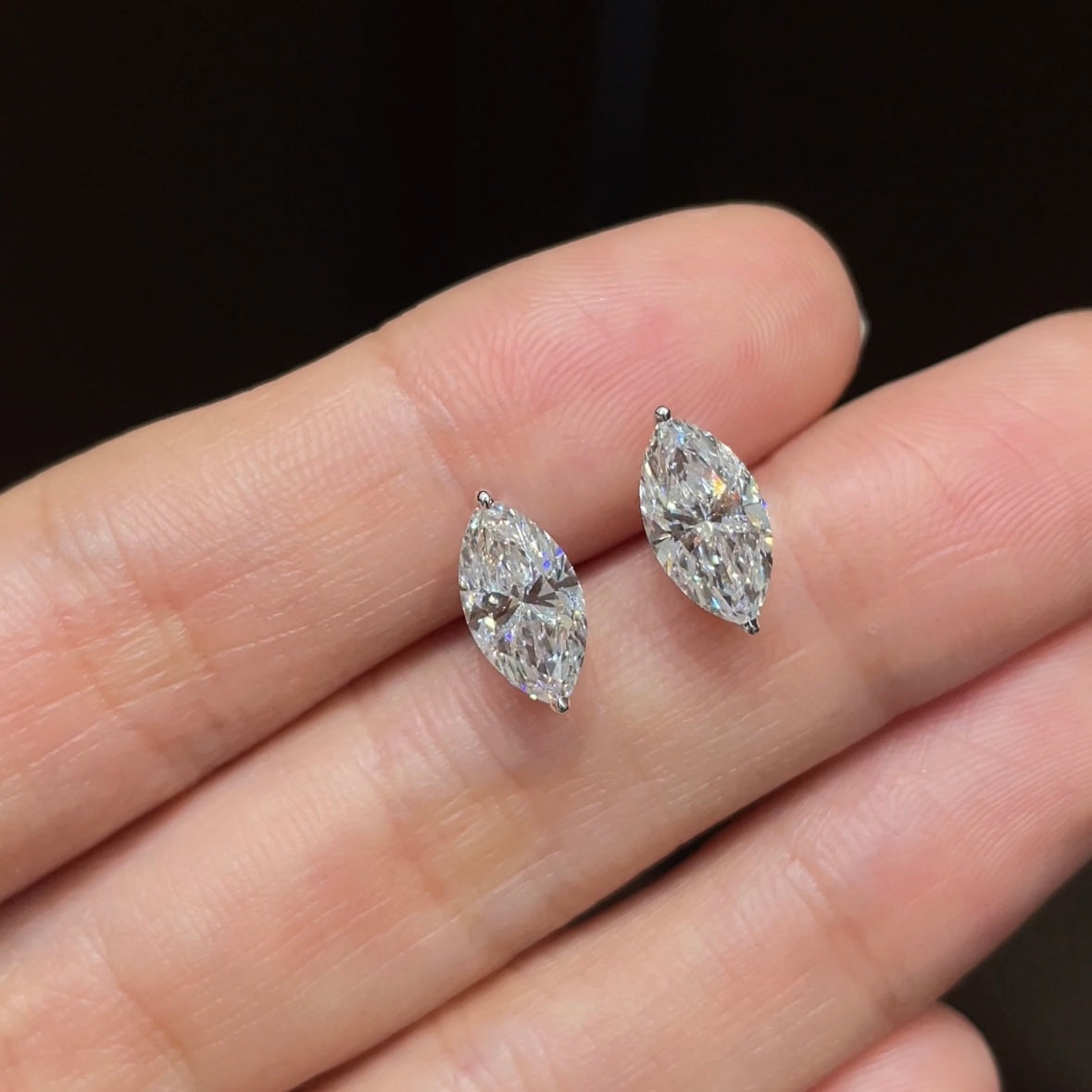 18K White Gold 2.26ct Lab Grown Marquise Diamond Stud Earrings IGI Certified.