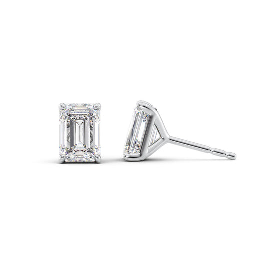 18K Gold Stud Earrings Set With Emerald Lab Diamonds