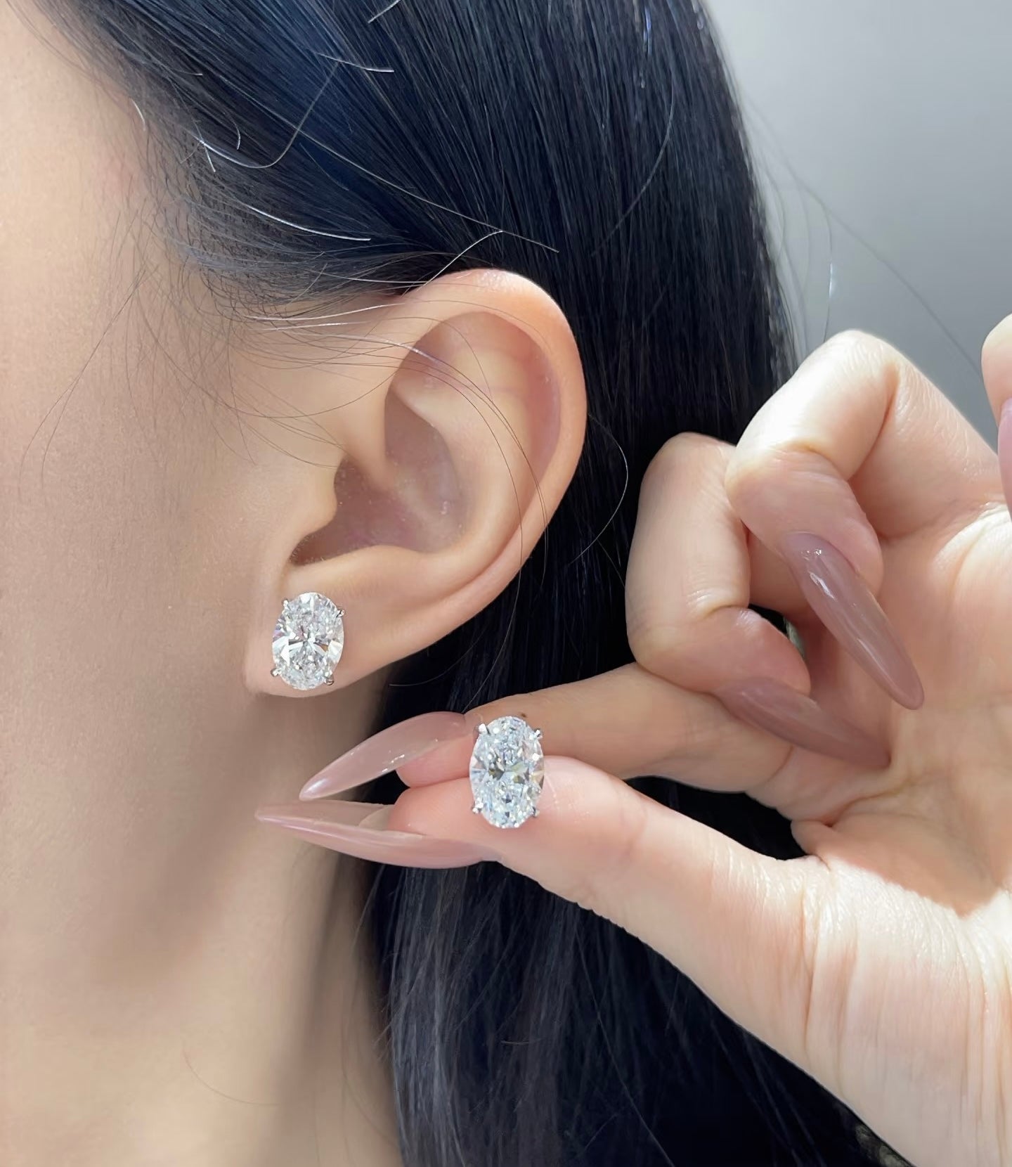 18k Gold Oval 6ct(3ct each) Lab-Grown Diamond Stud Earrings