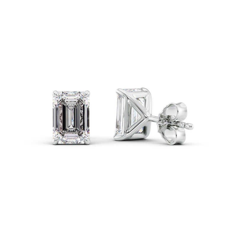 18K Gold Stud Earrings Set With Emerald Lab Diamonds
