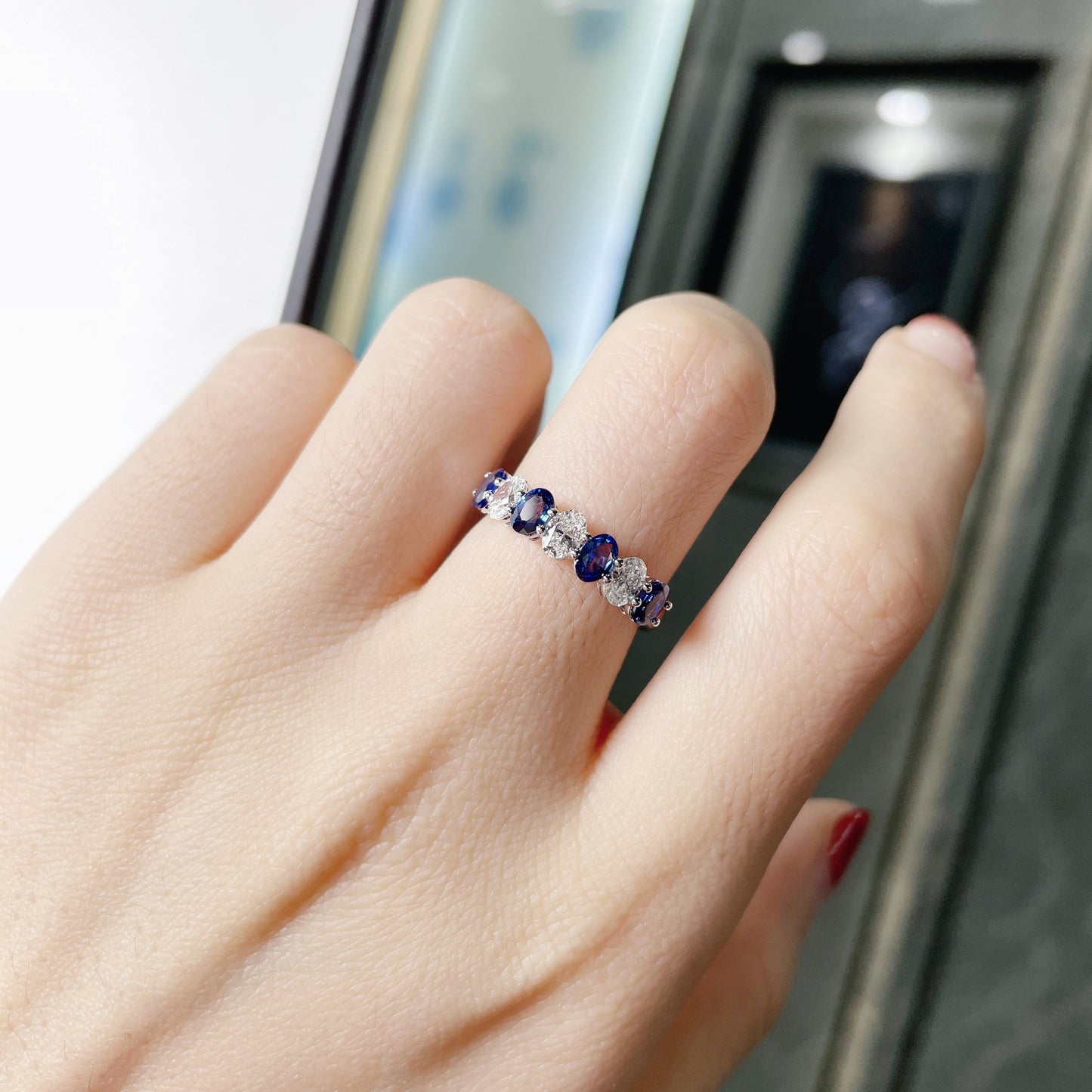 Natural Royal Sapphire & Oval Diamond Ring
