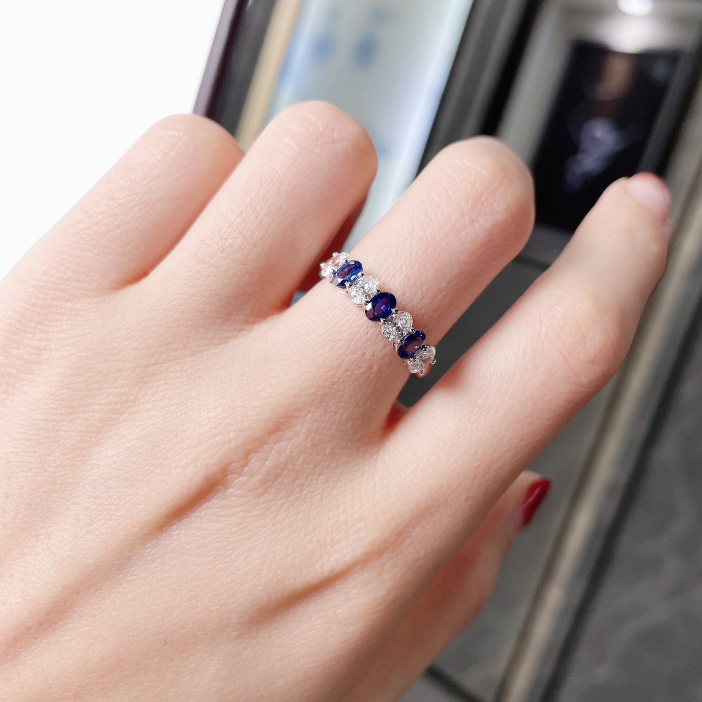 Natural Royal Sapphire & Oval Diamond Ring