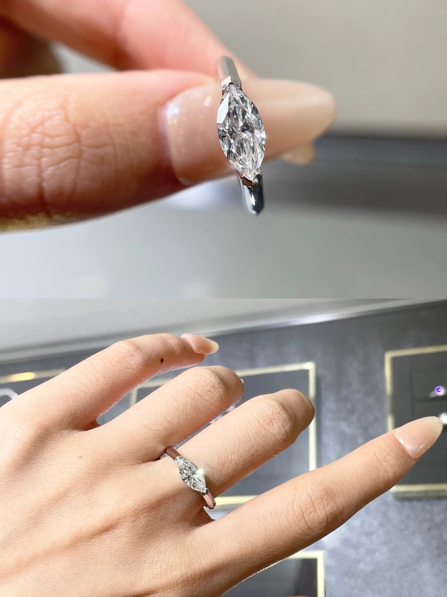 18K Gold 1ct Marquise Lab-Grown Diamond Roma Design Ring