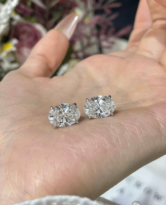 18k Gold Oval 6ct(3ct each) Lab-Grown Diamond Stud Earrings