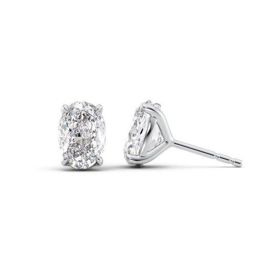 18K Glod Stud Earrings Set With Oval Lab Diamonds