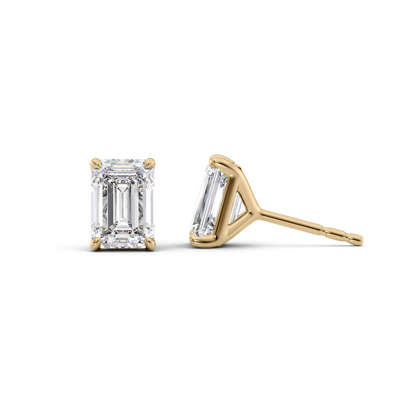 18K Gold Stud Earrings Set With Emerald Lab Diamonds