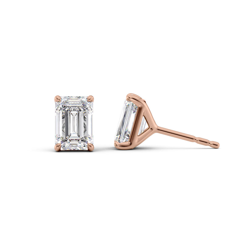 18K Gold Stud Earrings Set With Emerald Lab Diamonds