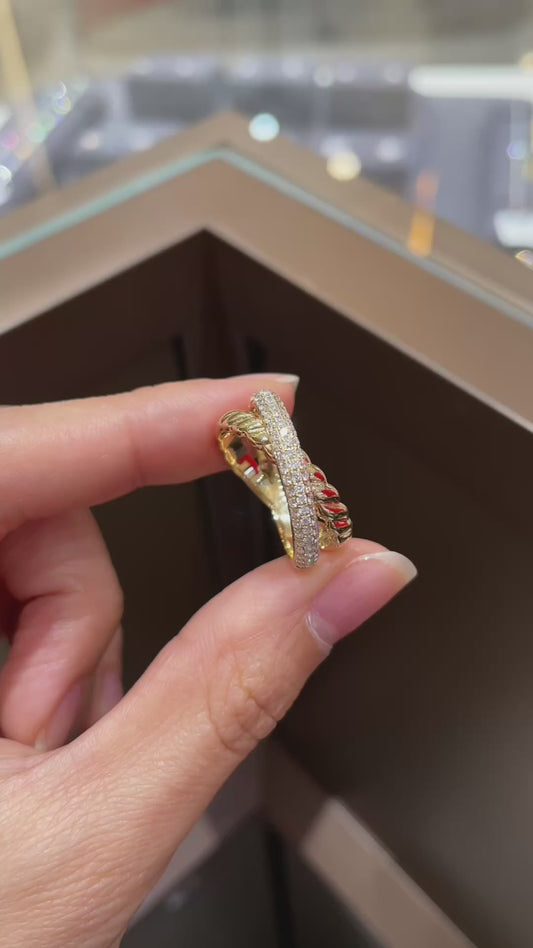 18K yellow gold twisted design lab-grown diamond ring